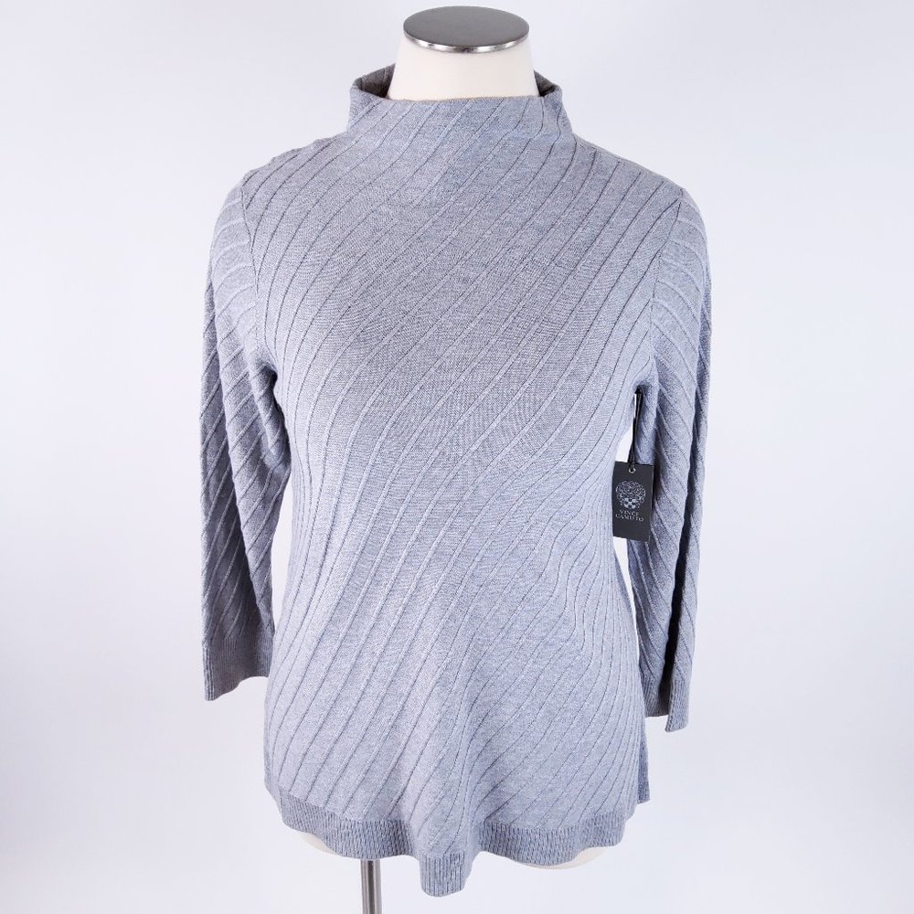 New Vince Camuto Mock Neck Cotton Blend Tunic Sweater Silver Heather Size 1X